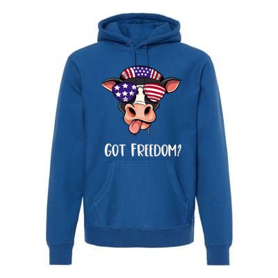 Patriotic Funny Cow Gift Fourth July Us Flag Sunglasses Gift Premium Hoodie