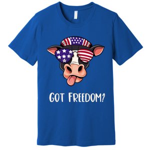 Patriotic Funny Cow Gift Fourth July Us Flag Sunglasses Gift Premium T-Shirt