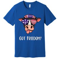 Patriotic Funny Cow Gift Fourth July Us Flag Sunglasses Gift Premium T-Shirt