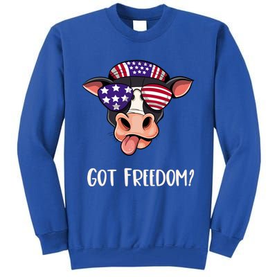 Patriotic Funny Cow Gift Fourth July Us Flag Sunglasses Gift Tall Sweatshirt