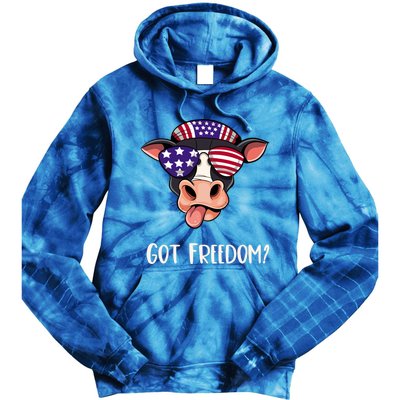 Patriotic Funny Cow Gift Fourth July Us Flag Sunglasses Gift Tie Dye Hoodie