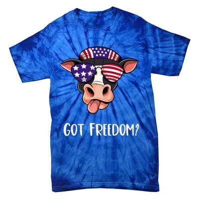 Patriotic Funny Cow Gift Fourth July Us Flag Sunglasses Gift Tie-Dye T-Shirt