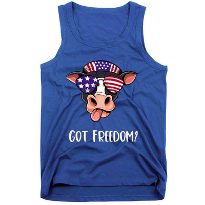 Patriotic Funny Cow Gift Fourth July Us Flag Sunglasses Gift Tank Top