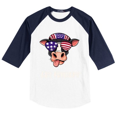 Patriotic Funny Cow Gift Fourth July Us Flag Sunglasses Gift Baseball Sleeve Shirt