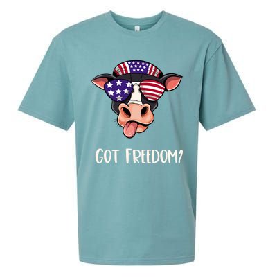 Patriotic Funny Cow Gift Fourth July Us Flag Sunglasses Gift Sueded Cloud Jersey T-Shirt