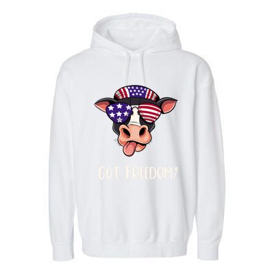 Patriotic Funny Cow Gift Fourth July Us Flag Sunglasses Gift Garment-Dyed Fleece Hoodie