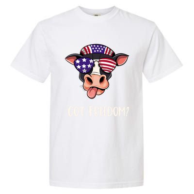 Patriotic Funny Cow Gift Fourth July Us Flag Sunglasses Gift Garment-Dyed Heavyweight T-Shirt