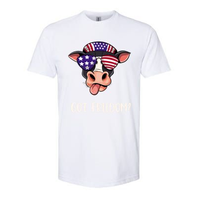 Patriotic Funny Cow Gift Fourth July Us Flag Sunglasses Gift Softstyle CVC T-Shirt