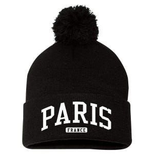 Paris France College University Style Pom Pom 12in Knit Beanie