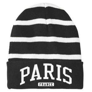 Paris France College University Style Striped Beanie with Solid Band