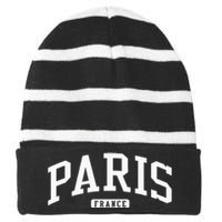 Paris France College University Style Striped Beanie with Solid Band