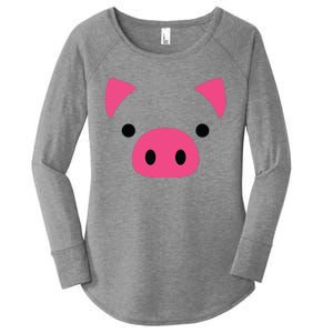 Pig Face Costume Funny Halloween Women's Perfect Tri Tunic Long Sleeve Shirt