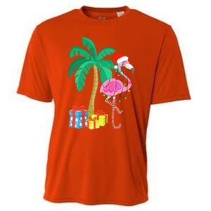 Pink Flamingo Christmas Palm Tree Tropical Xmas Funny Cooling Performance Crew T-Shirt