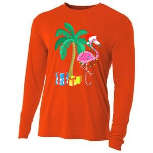 Pink Flamingo Christmas Palm Tree Tropical Xmas Funny Cooling Performance Long Sleeve Crew