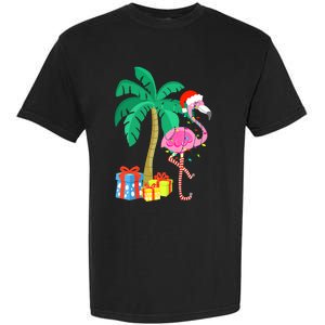 Pink Flamingo Christmas Palm Tree Tropical Xmas Funny Garment-Dyed Heavyweight T-Shirt