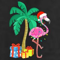 Pink Flamingo Christmas Palm Tree Tropical Xmas Funny 7 Panel Mesh Trucker Snapback Hat