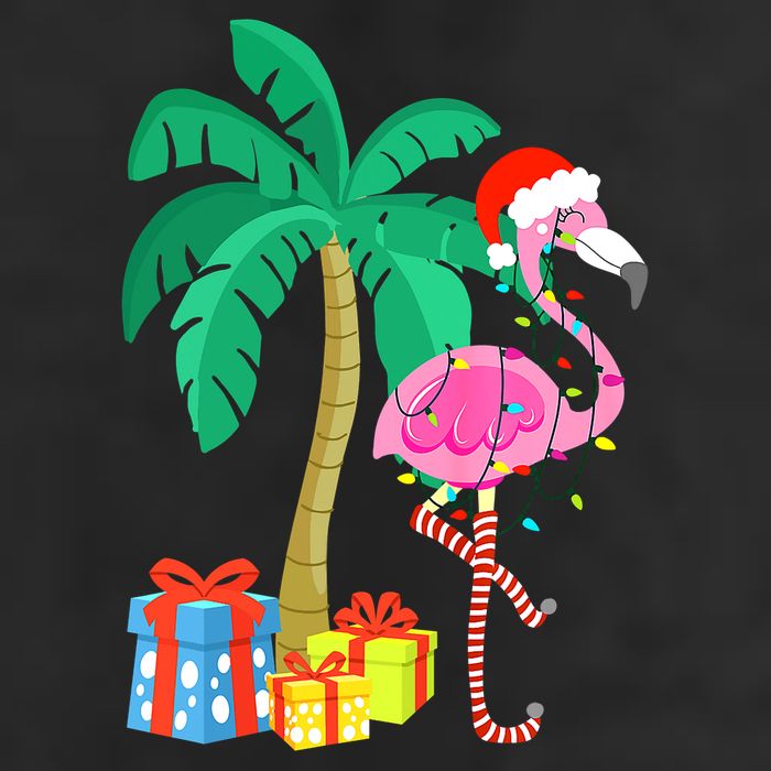 Pink Flamingo Christmas Palm Tree Tropical Xmas Funny 7 Panel Mesh Trucker Snapback Hat