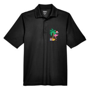 Pink Flamingo Christmas Palm Tree Tropical Xmas Funny Men's Origin Performance Pique Polo