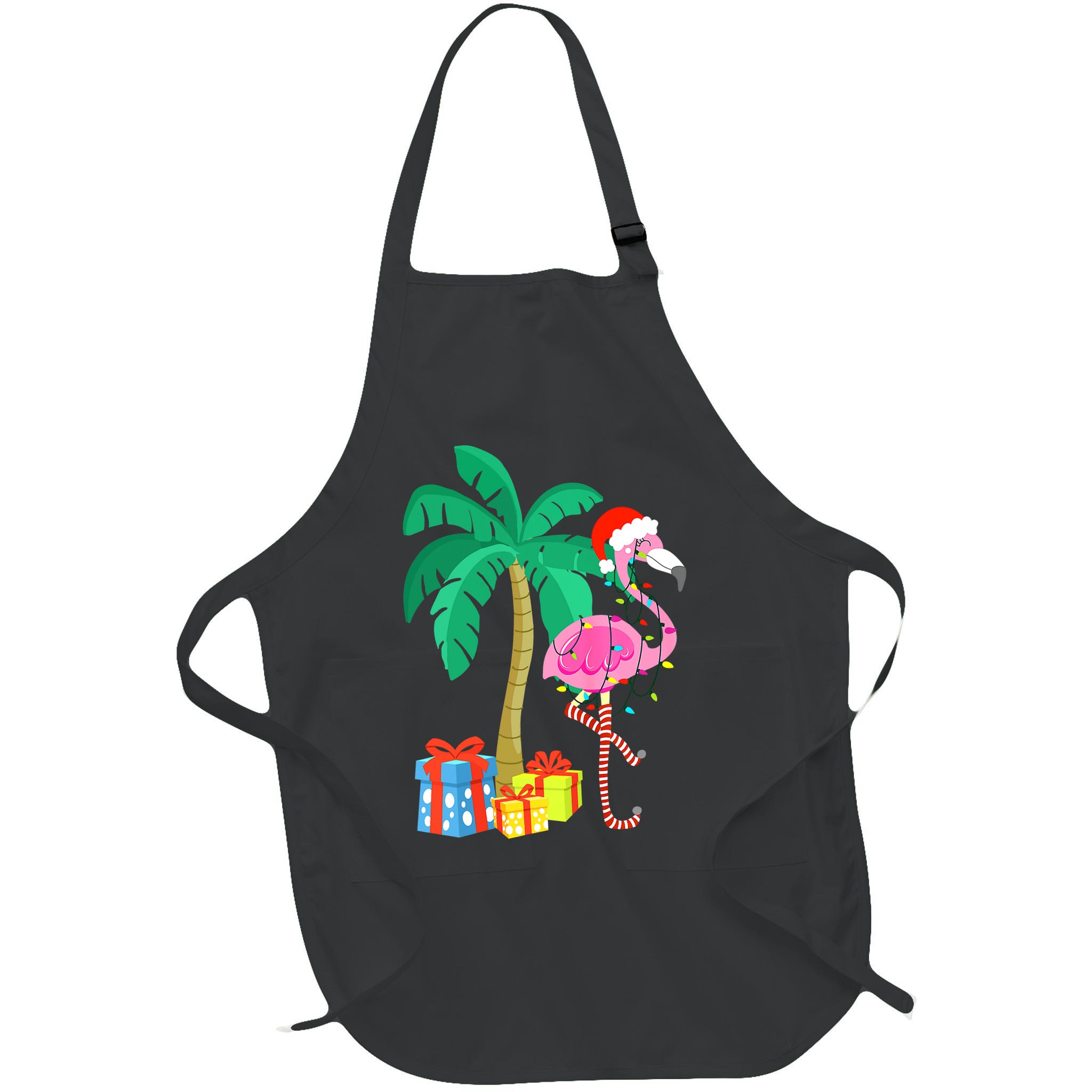Pink Flamingo Christmas Palm Tree Tropical Xmas Funny Apron