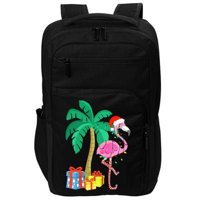 Pink Flamingo Christmas Palm Tree Tropical Xmas Funny Impact Tech Backpack