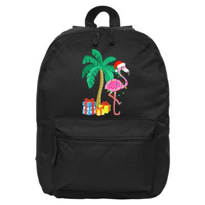 Pink Flamingo Christmas Palm Tree Tropical Xmas Funny 16 in Basic Backpack