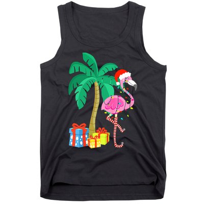 Pink Flamingo Christmas Palm Tree Tropical Xmas Funny Tank Top