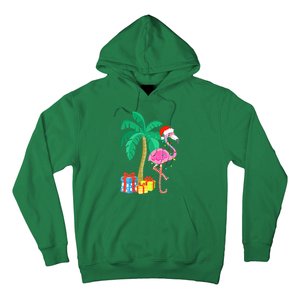 Pink Flamingo Christmas Palm Tree Tropical Xmas Funny Hoodie