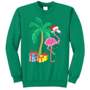 Pink Flamingo Christmas Palm Tree Tropical Xmas Funny Sweatshirt