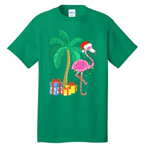 Pink Flamingo Christmas Palm Tree Tropical Xmas Funny Tall T-Shirt