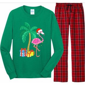 Pink Flamingo Christmas Palm Tree Tropical Xmas Funny Long Sleeve Pajama Set