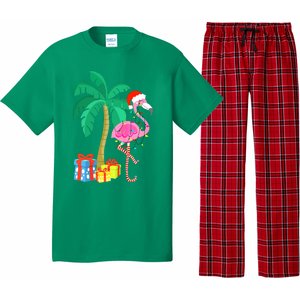 Pink Flamingo Christmas Palm Tree Tropical Xmas Funny Pajama Set