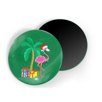 Pink Flamingo Christmas Palm Tree Tropical Xmas Funny Magnet