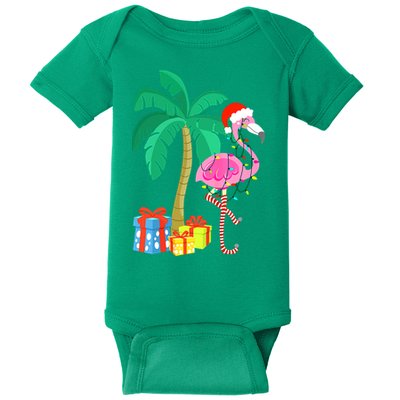 Pink Flamingo Christmas Palm Tree Tropical Xmas Funny Baby Bodysuit