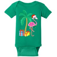Pink Flamingo Christmas Palm Tree Tropical Xmas Funny Baby Bodysuit