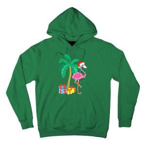 Pink Flamingo Christmas Palm Tree Tropical Xmas Funny Tall Hoodie