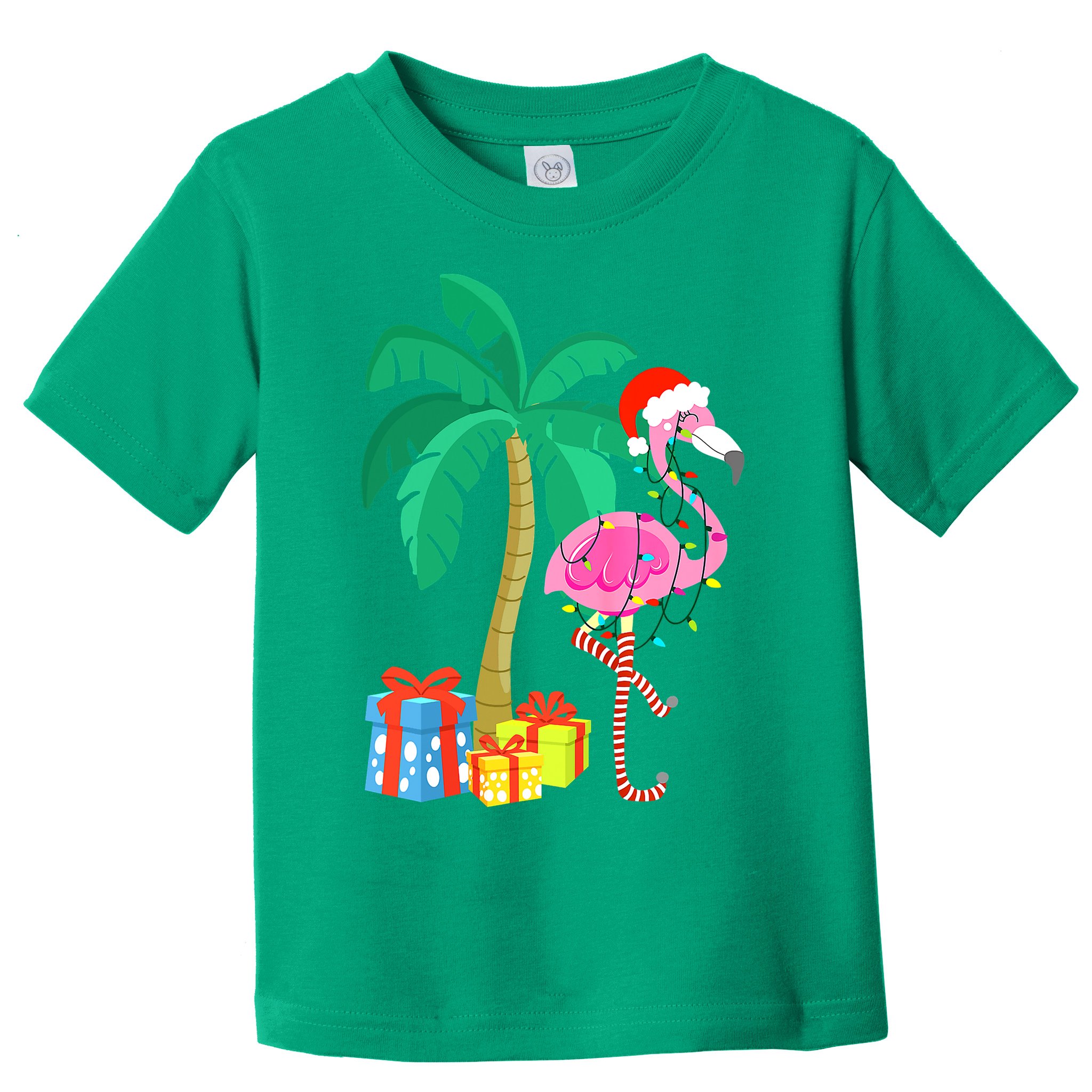 Pink Flamingo Christmas Palm Tree Tropical Xmas Funny Toddler T-Shirt