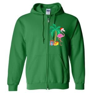 Pink Flamingo Christmas Palm Tree Tropical Xmas Funny Full Zip Hoodie