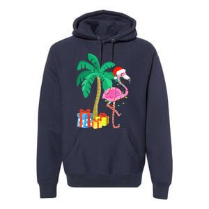 Pink Flamingo Christmas Palm Tree Tropical Xmas Funny Premium Hoodie