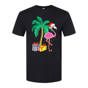 Pink Flamingo Christmas Palm Tree Tropical Xmas Funny Softstyle CVC T-Shirt