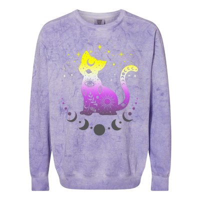  pride flag colors NonBinary astronomy cat Colorblast Crewneck Sweatshirt