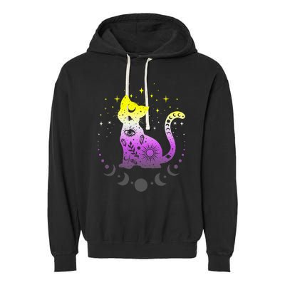  pride flag colors NonBinary astronomy cat Garment-Dyed Fleece Hoodie