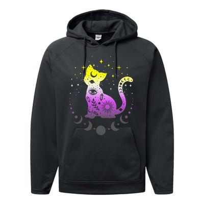  pride flag colors NonBinary astronomy cat Performance Fleece Hoodie