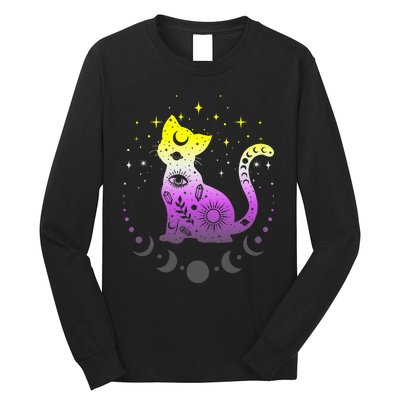  pride flag colors NonBinary astronomy cat Long Sleeve Shirt