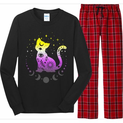  pride flag colors NonBinary astronomy cat Long Sleeve Pajama Set