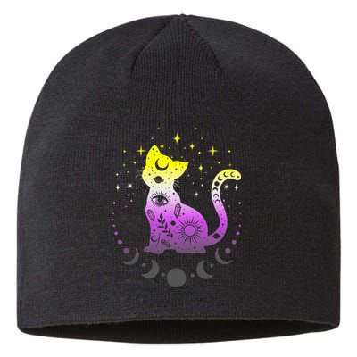  pride flag colors NonBinary astronomy cat Sustainable Beanie