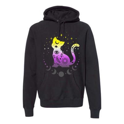  pride flag colors NonBinary astronomy cat Premium Hoodie