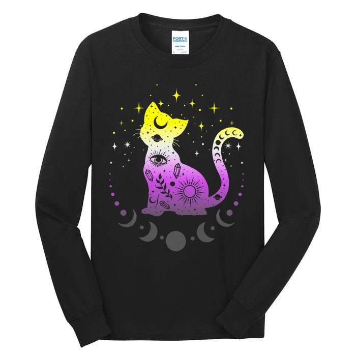  pride flag colors NonBinary astronomy cat Tall Long Sleeve T-Shirt