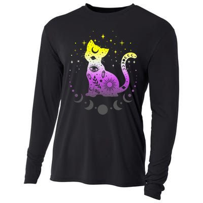  pride flag colors NonBinary astronomy cat Cooling Performance Long Sleeve Crew