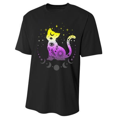  pride flag colors NonBinary astronomy cat Performance Sprint T-Shirt