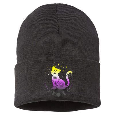  pride flag colors NonBinary astronomy cat Sustainable Knit Beanie